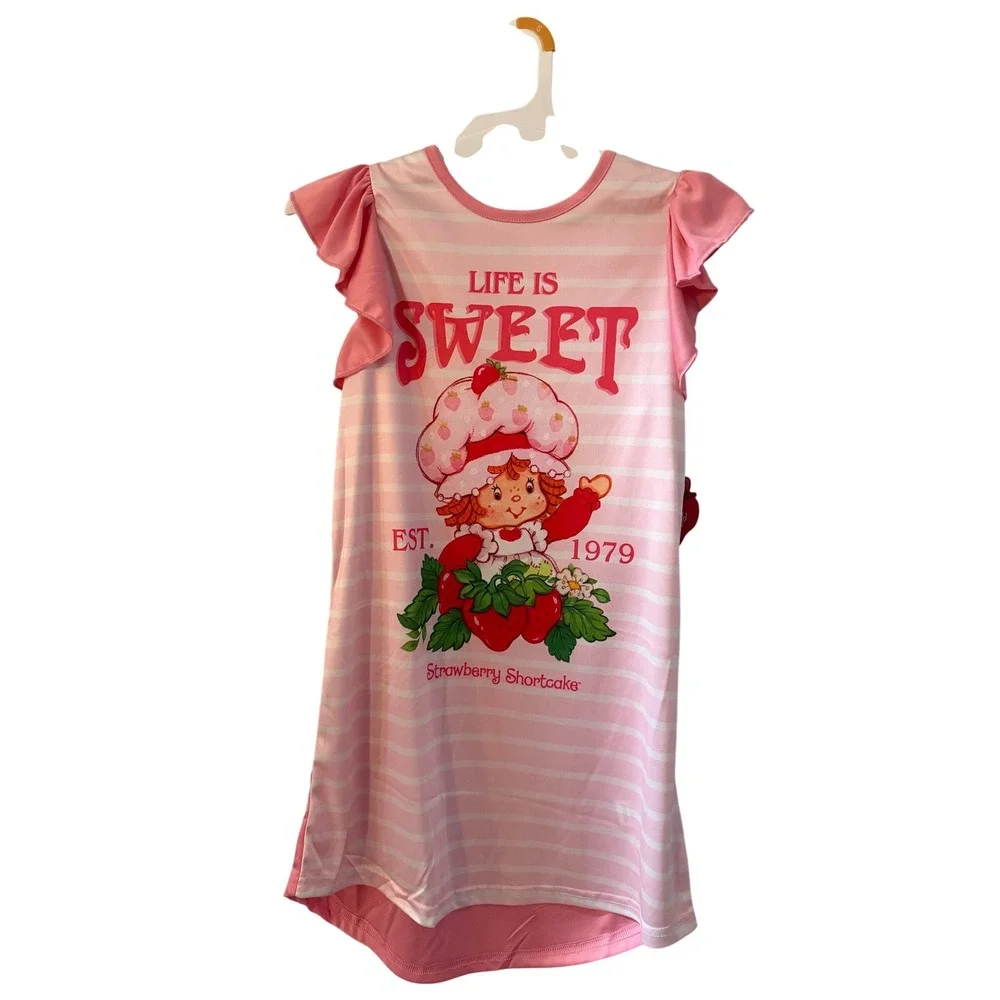 NWT Strawberry Shortcake Girls Nightgown Pink Ruffle Sleep Dress Small 6 6X NEW